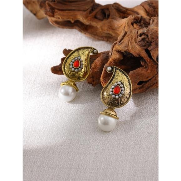 Vintage Metal Imitation Pearls Dangle Earrings - Picture 1 of 6